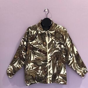 VTG BON WORTH Feather Design Brown Green Zip Jacket SZ Xl